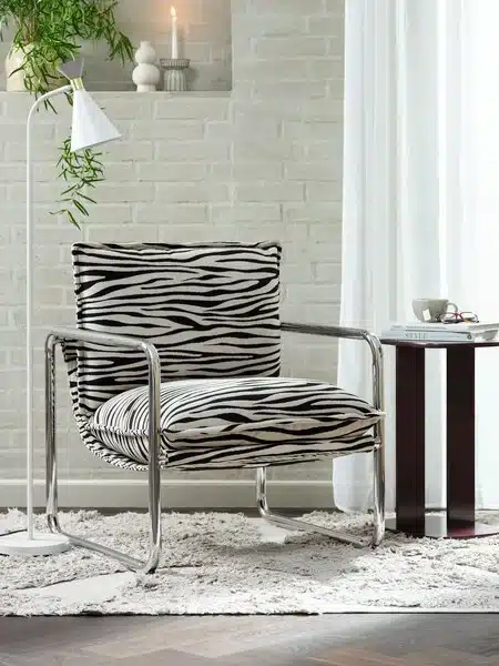 Fauteuil REMMELS zebra stof/chroom